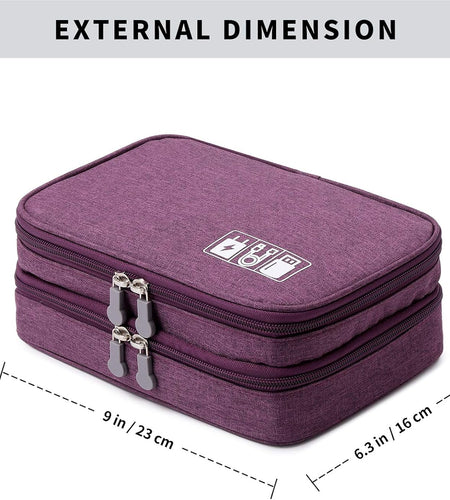 Travel Cable Organizer Bag, Electronic Accessories Case Portable Double Layer Cable Storage Bag for Cord,Phone,Charger, Flash Drive, Phone, SD Card,Personal Items - (Purple)