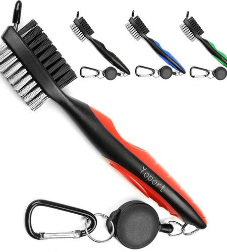 Golf Club Brush and Club Groove Cleaner 2 Ft Retractable Zip-Line Aluminum Carabiner, Lightweight and Stylish, Ergonomic Design, Easily Attaches to Golf Bag