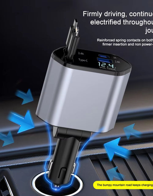 Load image into Gallery viewer, 120W 4 in 1 Retractable Car Charger USB C Cable for Iphone Huawei Samsung Fast Charge Cord Cigarette Lighter Adapter PD QC3.0
