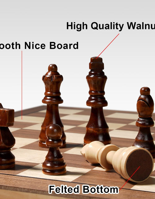 Load image into Gallery viewer, Magnetic Chess Board Set for Adults &amp; Kids, 15" Wooden Folding Chess Boards, Handcrafted Portable Travel Chess Game with Pieces Storage Slots &amp; 2 Extra Queens
