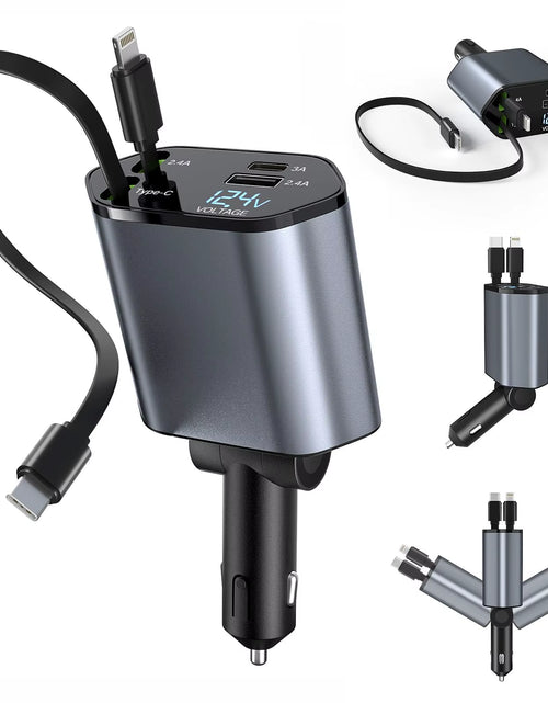 Load image into Gallery viewer, 120W 4 in 1 Retractable Car Charger USB C Cable for Iphone Huawei Samsung Fast Charge Cord Cigarette Lighter Adapter PD QC3.0
