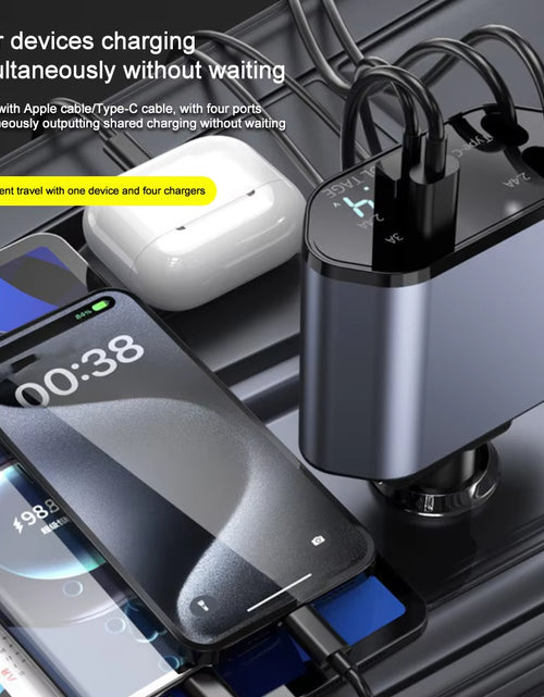 Load image into Gallery viewer, 120W 4 in 1 Retractable Car Charger USB C Cable for Iphone Huawei Samsung Fast Charge Cord Cigarette Lighter Adapter PD QC3.0
