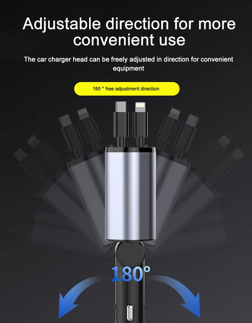 Load image into Gallery viewer, 120W 4 in 1 Retractable Car Charger USB C Cable for Iphone Huawei Samsung Fast Charge Cord Cigarette Lighter Adapter PD QC3.0
